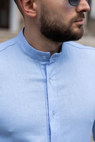 Чоловіча сорочка льон приталена класична однотонна з довгим рукавом блакитний 770498-4-kairo фото