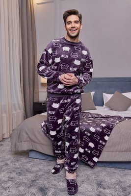Піжама чоловіча махрова з принтом, комплект домашній кофта і штани Кошеня 5241TV-2 фото