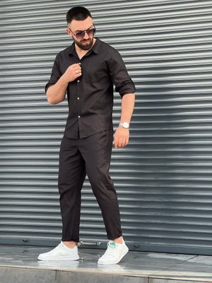 Комплект чоловічий льняний сорочка чорна льон стрейч і штани, костюм стильний 770582 фото