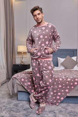 Піжама чоловіча махрова з принтом, комплект домашній кофта і штани Лапка 5241TV-3 фото