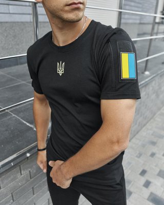 Футболка чоловіча з гербом України однотонна патріотична з липучкою для шевронів і змійкою чорний 1522592348-kairo фото