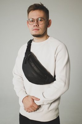 Чоловіча бананка, шкіряна сумка на пояс чорного кольору SL001 SL001-kairo фото