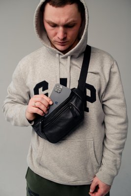 Чоловіча сумка-банка на пояс з натуральної шкіри чорного кольору SL007-kairo фото