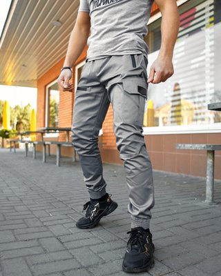 Чоловічі штани котонові карго з кишенями GRID сірі 8830082617 фото