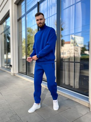 Спортивний костюм чоловічий оверсайз на флісі утеплений синій 770669 фото