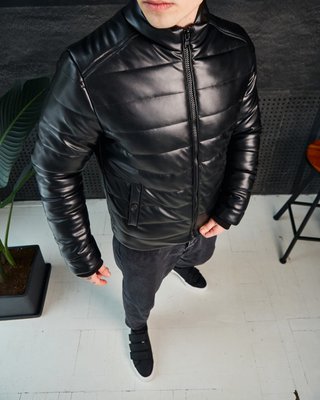 куртка чоловіча шкіряна кожанка осіння чорна D0005 фото