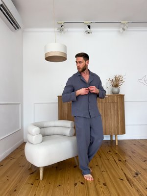Чоловіча піжама муслінова, домашній комплект темно-сірий Estet розмір M M150-SL фото