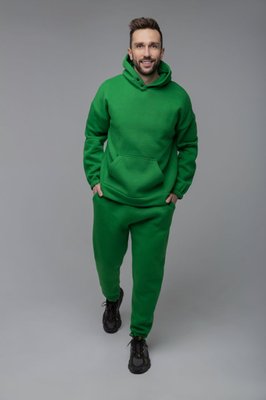 спортивний костюм чоловічий оверсайз з капюшоном утеплений з начосом зелений 7711-TEV-4 фото