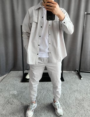Чоловічий костюм оверсайз сорочка та штани котон білий розмір S kot3-SL-б фото