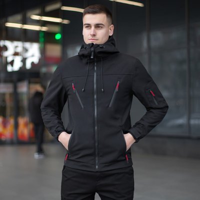 Чоловіча куртка Soft Shell з капюшоном на флісі Jacket "Korol' Lev" чорна розмір S 00125 фото