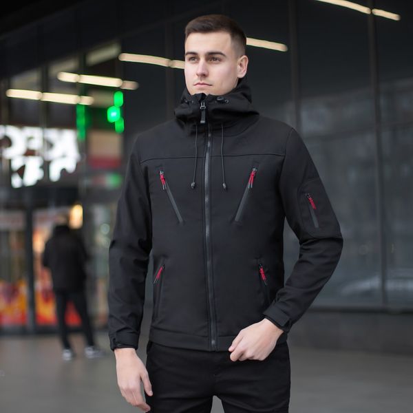 Чоловіча куртка Soft Shell з капюшоном на флісі Jacket "Korol' Lev" чорна розмір S 00125 фото