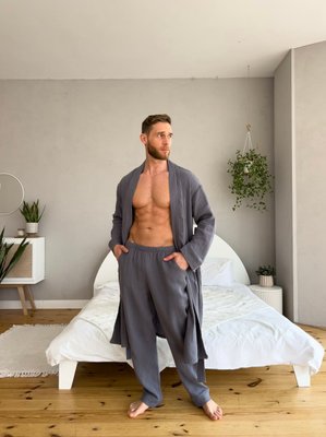 Чоловічий домашній комплект халат та піжама муслін темно-сірий Estet М150-М50-SL фото