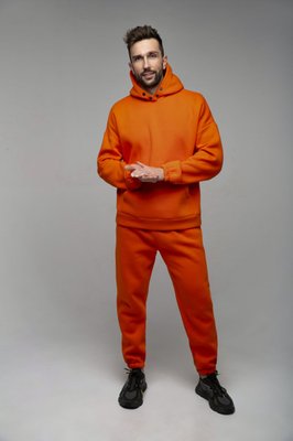 спортивний костюм чоловічий оверсайз з капюшоном утеплений з начосом оранжевий 7711-TEV-5 фото
