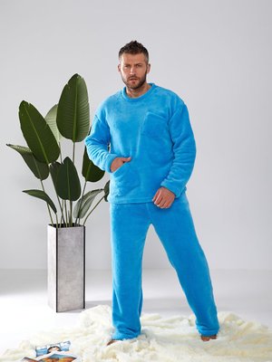 Піжама чоловіча махрова з довгим рукавом блакитний, комплект домашній кофта та штани з начосом 5239TV-1 фото