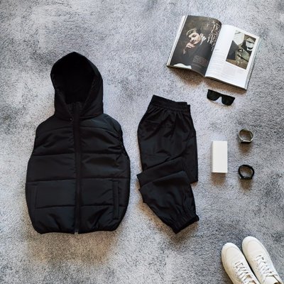 Комплект чоловічий жилет та спортивні штани плащівка чорний розмір S 712-SL-black фото