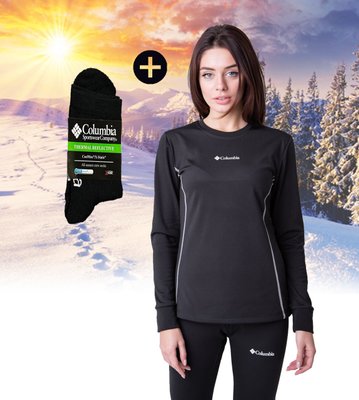 Термобілизна зимова жіноча на флісі чорна + термошкарпетки 770951 фото
