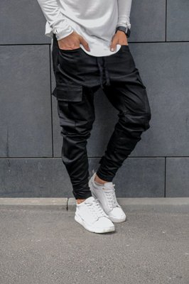 Чоловічі штани карго з кишенями бавовна чорні 770502-1 фото