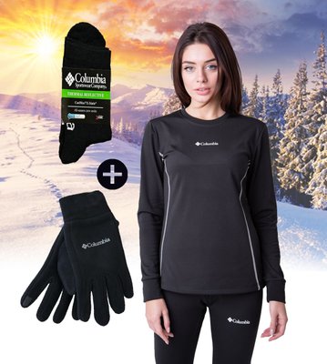 Термобілизна зимова жіноча на флісі чорна + термошкарпетки і рукавиці флісові 770952 фото
